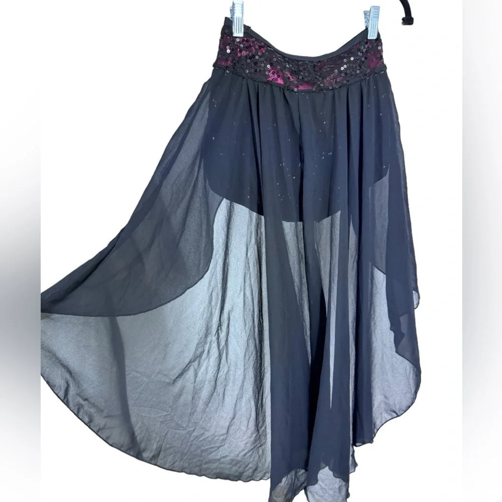 Weissman dance bottoms with attached skirt. Sequins black womens small costume - Picture 4 of 6